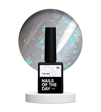 NAILSOFTHEDAY Potal base 16 – нежная молочная база со стильным голографическим поталом, 10 мл