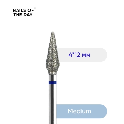 Фреза Nailsoftheday Морква — брендована фреза алмазна морква синя, 4*12 мм.