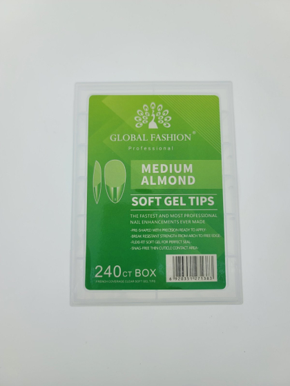 Гелевые типсы для наращивания ногтей, форма "средний миндаль", 240 шт.