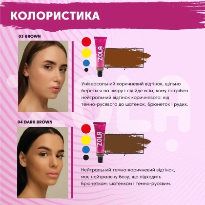 Фарба для брів із окислювачем 2*5 мл Zola, № 4 DARK BROWN